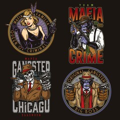 Obraz premium Colorful mob bosses vintage emblems set