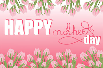 Greeting card for mother's day. Vector illustration of mother, greeting card with a bouquet of flowers, tulips