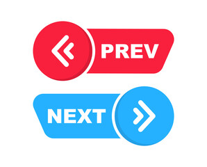 Next and previous button. Prev, next icon. Web buttons with arrows prev and next. Vector illustration. - obrazy, fototapety, plakaty