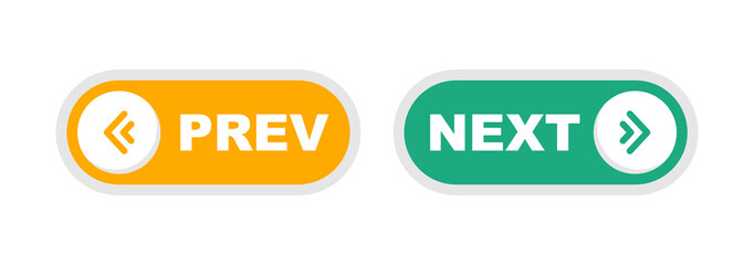 Next and previous button. Prev, next icon. Web buttons with arrows prev and next. Vector illustration. - obrazy, fototapety, plakaty