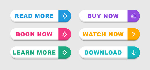 Modern web buttons set. Collection of colorful buttons. Buttons for call action. For website and ui design.