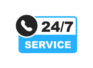 24 7 service. 24-7 open, concept with call icon. Phone Support 24 hours a day and 7 days a week. Support service. Vector Illustration.