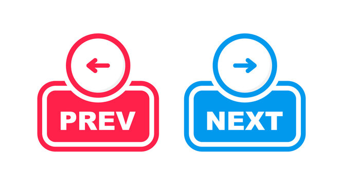 Next and previous button. Prev, next icon. Web buttons with arrows prev and next. Vector illustration.