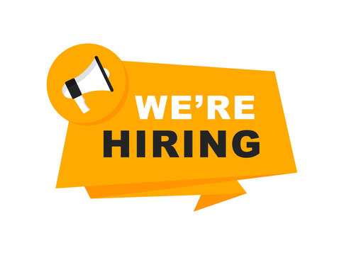 We are hiring banner. Vacancy announcement. Hiring and recruiting employees. Business recruitment concept. Alert banner with megaphone. Banner for marketing, flyers, posters and advertising.