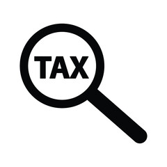 Tax Payment Concept. Magnify icon with search tax sign, Magnifying glass icon or loupe, vector. Tax concept design.