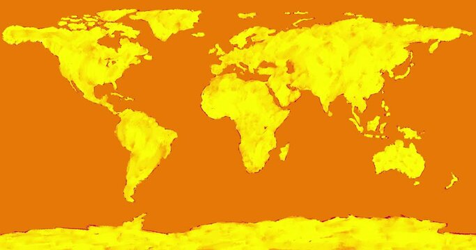 Earth globe map continents land only crazy oil crayon drawing pulsing cartoon animation. Earth day. Hand drawn dynamic texture. Cartoon doodle globe. Seamless loop, isolated.