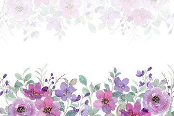 Purple green floral garden background with watercolor
