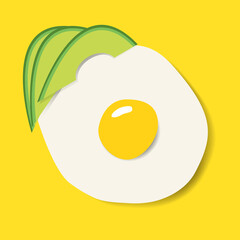 Fototapeta premium Scrambled eggs with liquid yolk. With slices of avocado.