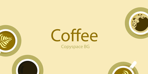 a copy space background illustration with cups of coffee decoration in a light theme. creative artwork of the flat design for minimalist poster, banner, cover, etc.