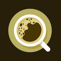 a cup of coffee with foamy surface illustration. a coffee illustrated in a simple flat design with a top view. creative vector graphic of a beverage isolated.