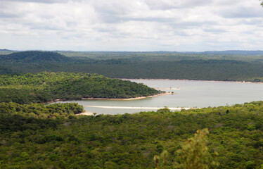  View of the beaches of Alter do Chão, state of Pará, Brazil, with piraoca hill in the...