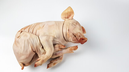 presentation of a suckling pig carcass on a white background isolate. festive piggy dishes. the...