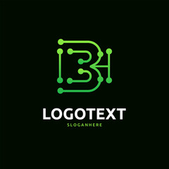 Letter B logo. Green digital logo. tech logo