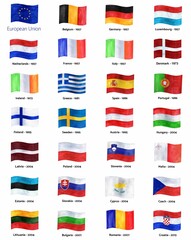 Flags of the European Union of 27 countries. Illustration watercolor