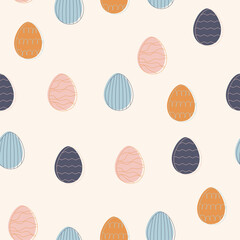 Easter eggs seamless pattern. Simple design concept with line and filling. Easter holidays. Flat vector colorful illustration. Calm colors