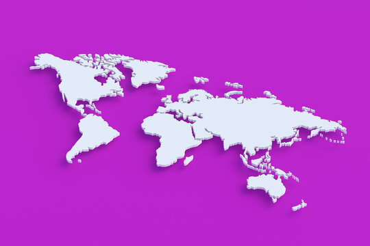 World map on violet background. 3d render