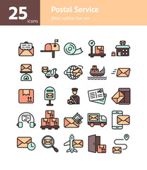 Postal Service filled outline icon set. Vector and Illustration.