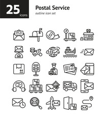 Postal Service outline icon set. Vector and Illustration.