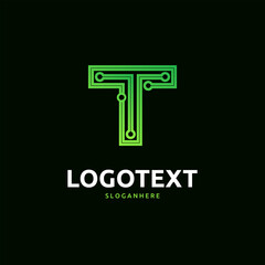 Letter T logo. Green digital logo. tech logo