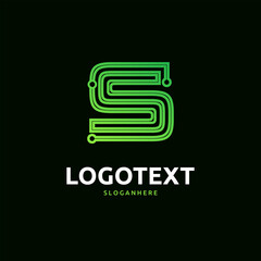 Letter S logo. Green digital logo. tech logo