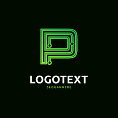 Letter P logo. Green digital logo. tech logo