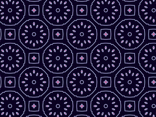 Hypnotic pink neon abstract flower pattern on a black background.