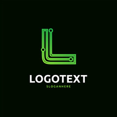 Letter L logo. Green digital logo. tech logo