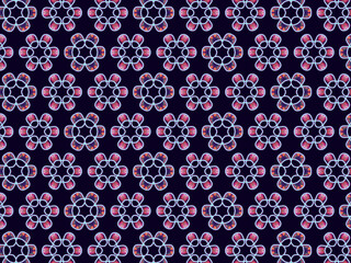 Hypnotic pink neon abstract flower pattern on a black background.