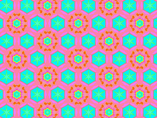 Modern colorful and vibrant pattern with abstract flowers in pink, teal and blue colors. Surface design for spring / summer textile, fashionable packaging, wrapping/tissue paper.