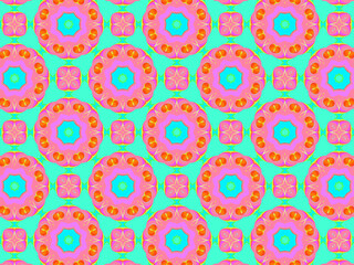 Modern colorful and vibrant pattern with abstract flowers in pink, teal and blue colors. Surface design for spring / summer textile, fashionable packaging, wrapping/tissue paper.