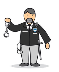 Cartoon Correctional Officer in USA mit Handschellen