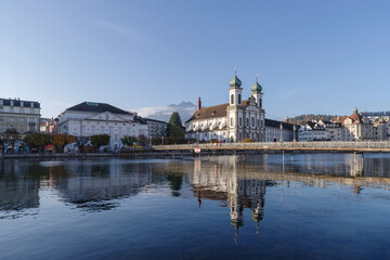Fototapeta na wymiar City center of Lucerne, Central Switzerland, Church of St. Francis