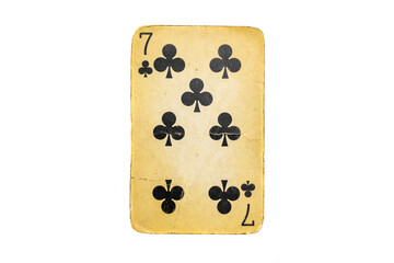 old dirty poker card isolated on white