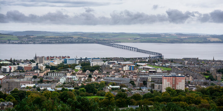 View from Dundee Law, Scotland. Scene depicts the Tay Rail Bridge - Tay rail bridge disaster.