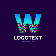 Letter W logo. Mosaic letter logo