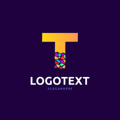 Letter T logo. Mosaic letter logo