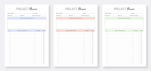 Project planner template. Printable Planner Template. 3 set of project planner templates collection. Project Tracker Template Set.
