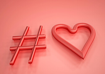Dimensional inscription of hashtag heart