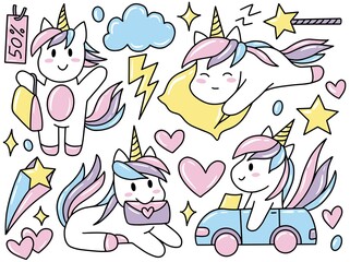 Unicorn Doodle Clip Art Collection