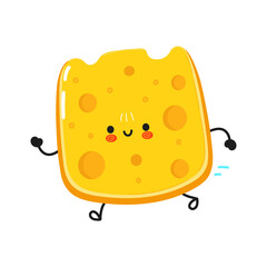 Fototapeta premium Cute funny running cheese. Vector hand drawn cartoon kawaii character illustration icon. Isolated on white background. Run cheese concept