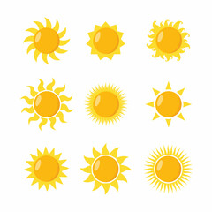 Variety of suns isolated on white background. Vector stock
