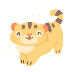 Cute character joyful tiger cub in cartoon style. Illustration isolated on background.