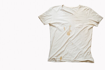 White t shirt with coffee stain and wrinkles