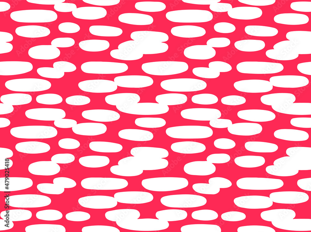 Poster abstract white lotus oval shapes on red background in minimal japanese style. vector seamless patter