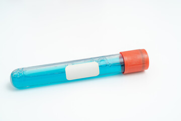 Test tube with empty label  to biological sample for medical laboratory research on white background