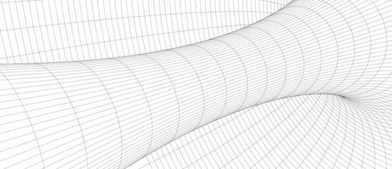 3d wireframe tunnel. Abstract background of lines. Tunnel through space. Optical illusion. 3D vector illustration.