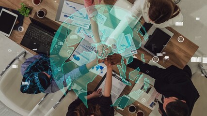 Conceptual vision of business people in the corporate staff meeting . Concept of digital technology...