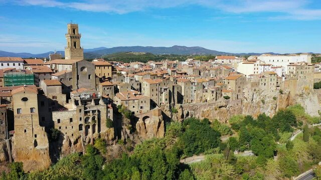 Medieval Pitigliano town over tuff rocks in province of Grosseto, Tuscany, Italy. Pitigliano is a small medieval town in southern Tuscany, Italy.