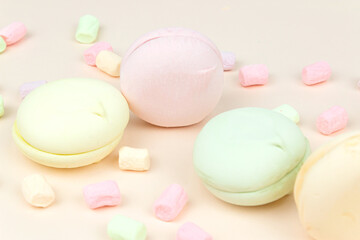 Sweet and colourful french marshmallow macaroons. Gourmet Colored Macaroon Cookies. Holiday time concept