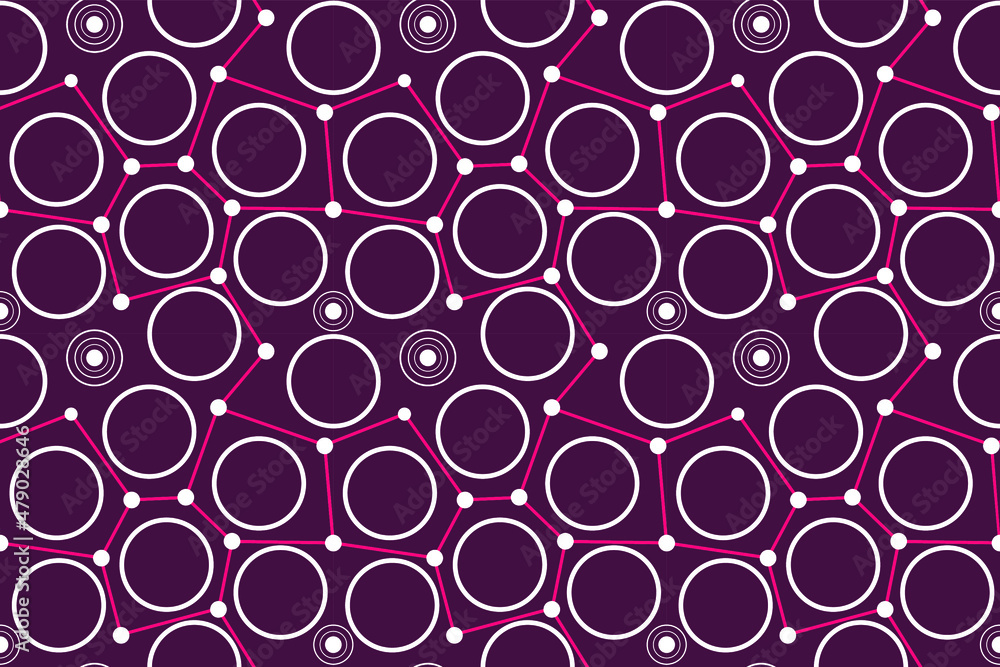 Poster Abstract vector pattern of geometric circular shapes and lines in modern colorful minimalist style on burgundy background.